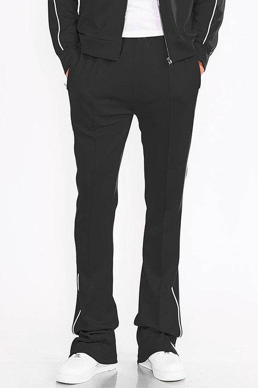 Mens Orange Side Pipe Stacked Flare Pants - VacationGrabs