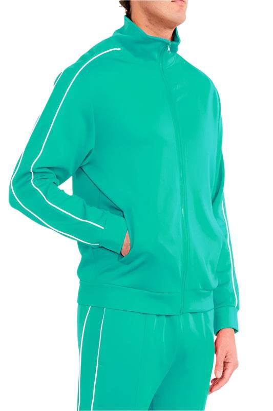 Mens Teal Green Side Pipe Track Jacket - VacationGrabs