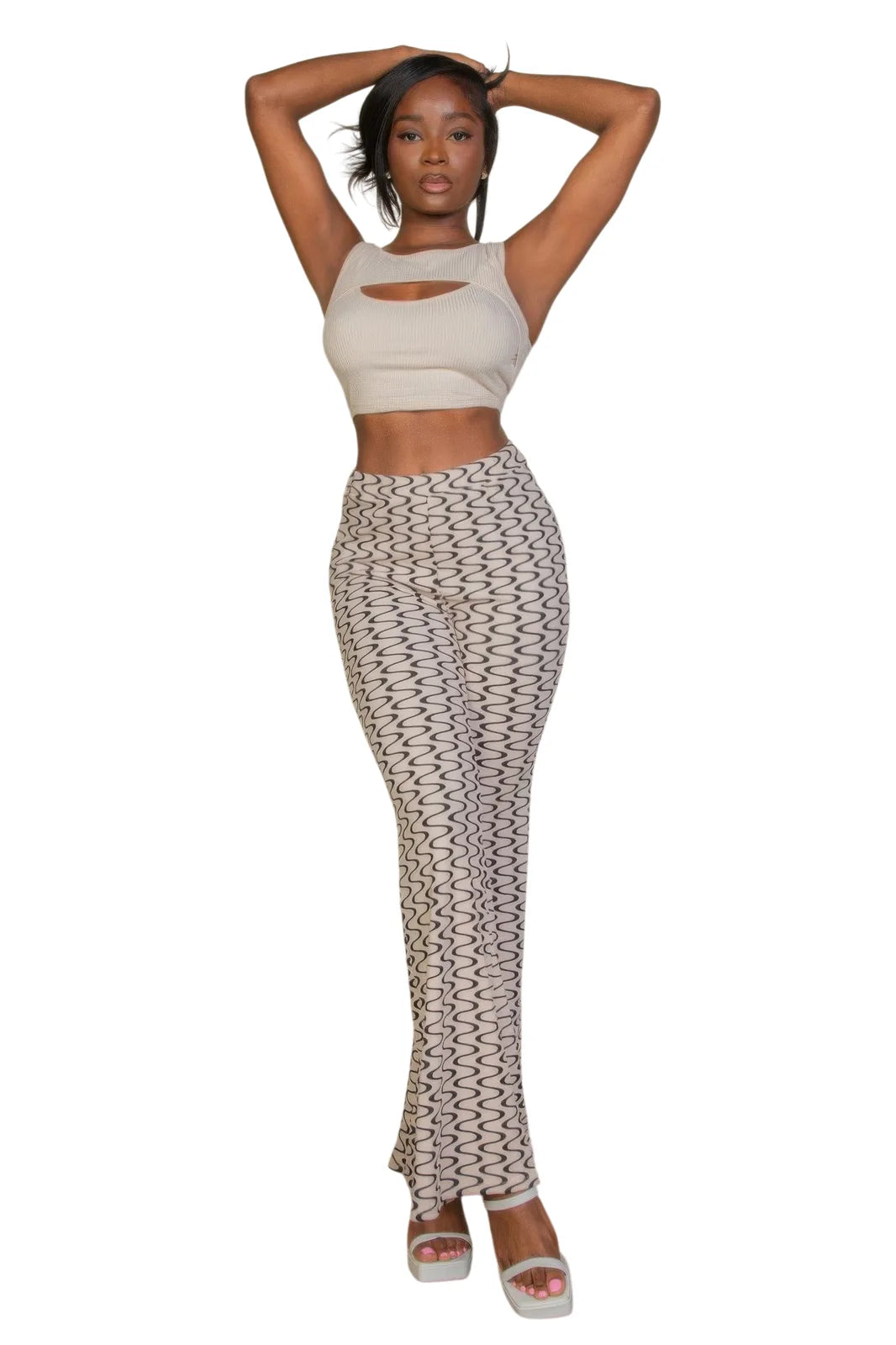 Women's High Waist Jeans for Comfortable Travel - Print 313 stone - white background