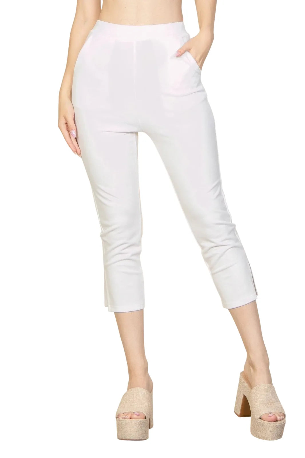 Cropped Pants for Women - Comfortable Travel Essential - White - white background