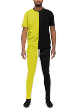 Two Tone Color Block Track Pant Jogger - Lime Black - white background