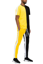 Two Tone Color Block Track Pant Jogger - Yellow Black - white background