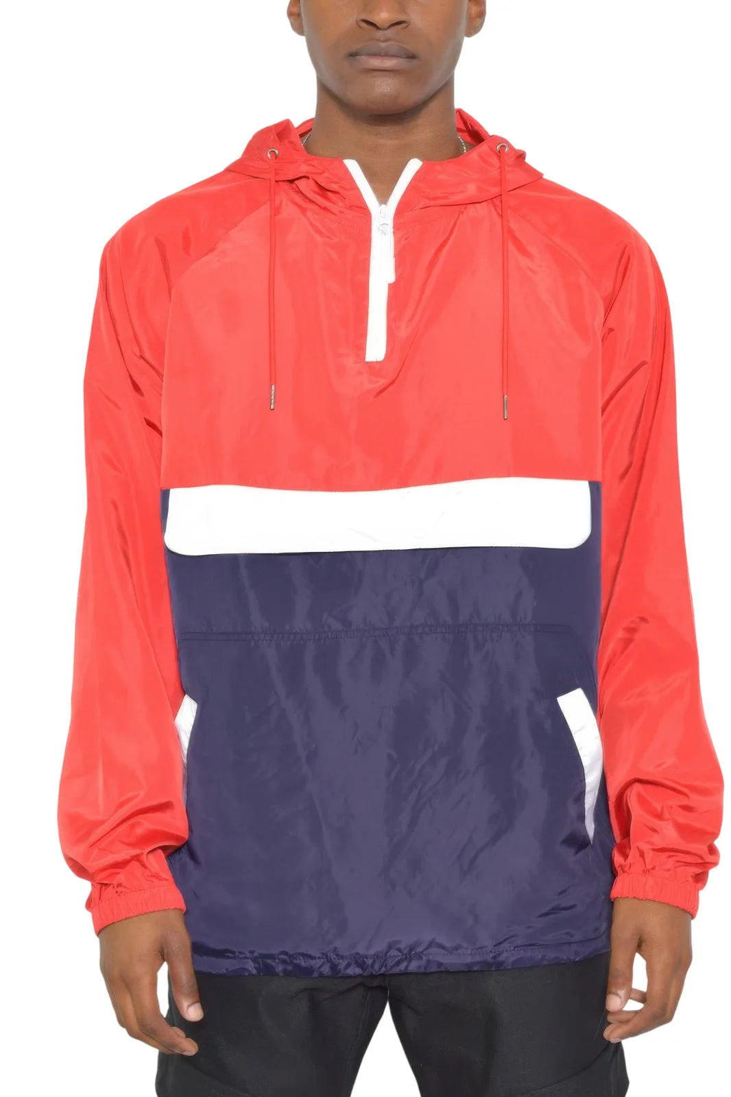 Men's Lightweight Windbreaker Jacket for Travel - Red Navy - white background