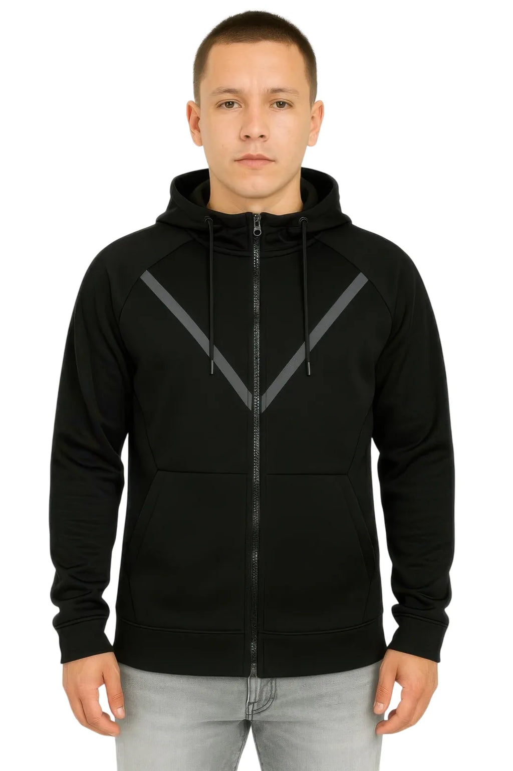 Men's Zip-Up Hoodie for Comfortable Travel Wear - Black - white background