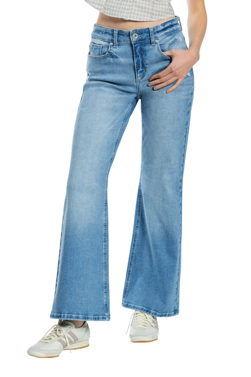 High Rise Destructed Wide Leg Jeans