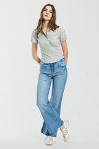 High Rise Destructed Wide Leg Jeans