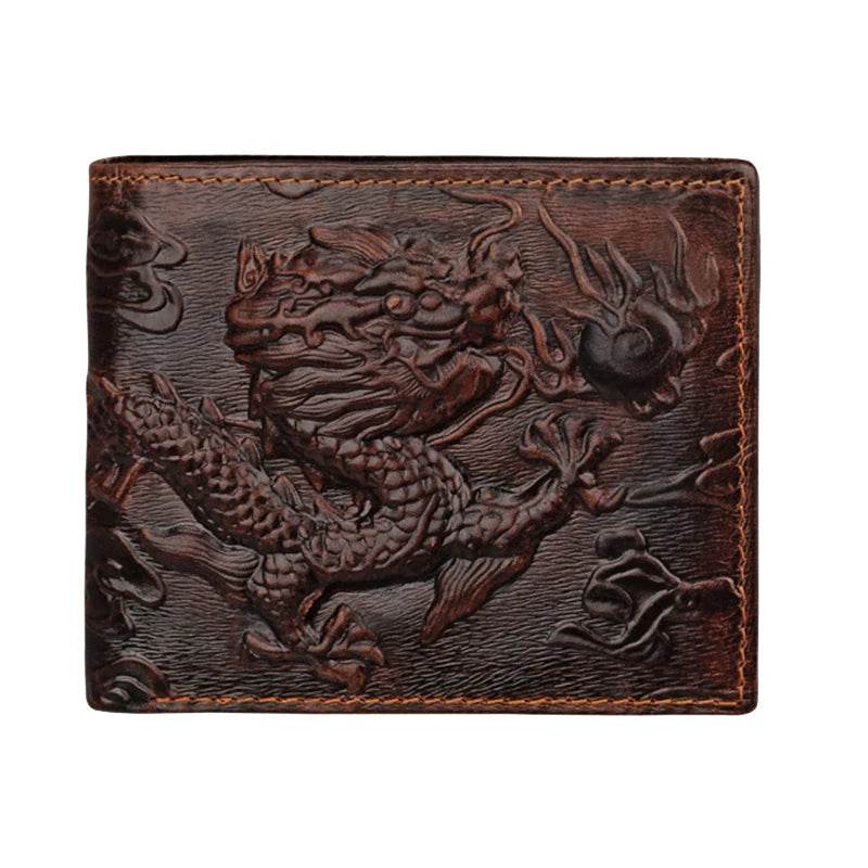Fashion Genuine Leather Long Wallet 3D Dragon Embossed Men’s Purse - VacationGrabs