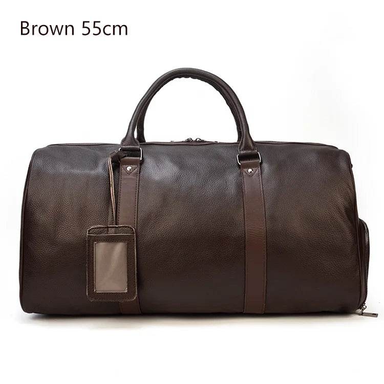Large Capacity Men’s Genuine Leather Duffel for Travel and Fitness - VacationGrabs