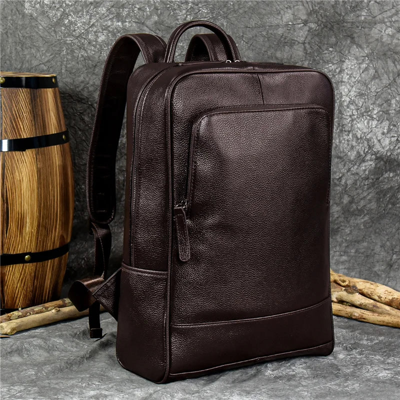 15.6" Laptop Leather Backpack for Men Vintage Business