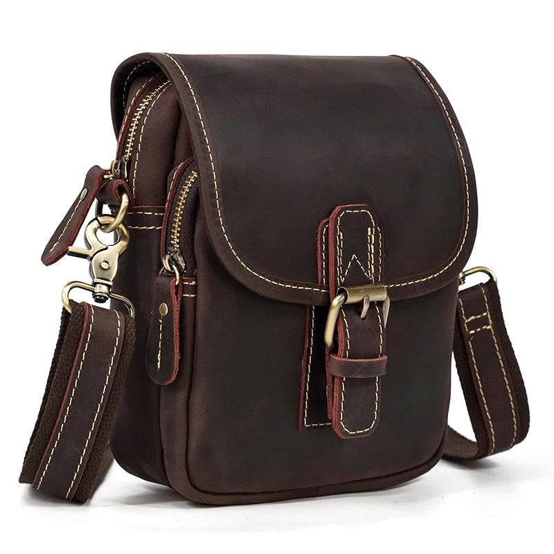 Vintage Leather Small Shoulder Waist Belt Bag for Men - VacationGrabs