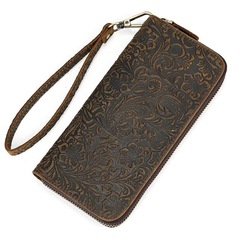 Retro Crazy Horse Leather Double Zipper Wallet for Men & Women - VacationGrabs