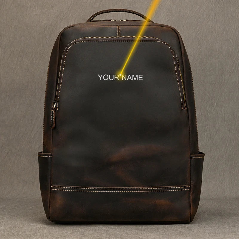 15.6" Laptop Leather Backpack for Men Vintage Business