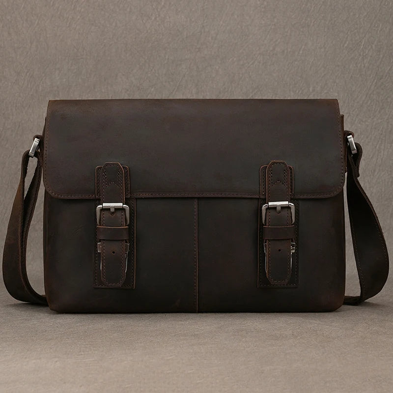 Top Leather Crazy Horse Leather 9.7" Ipad Shoulder Bag