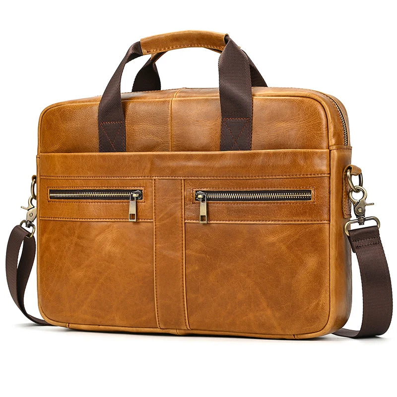 Men's Leather Briefcase 15.6" Laptop Bag Top Layer Leather