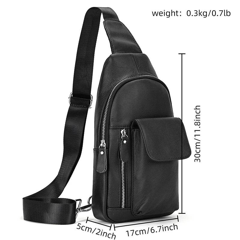 100% Genuine Leather Sling Bag Messenger Bag for Men Black - VacationGrabs