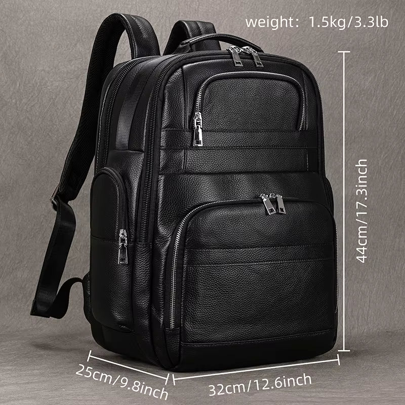 Double Layer Leather Backpacks For Men Large Capacity