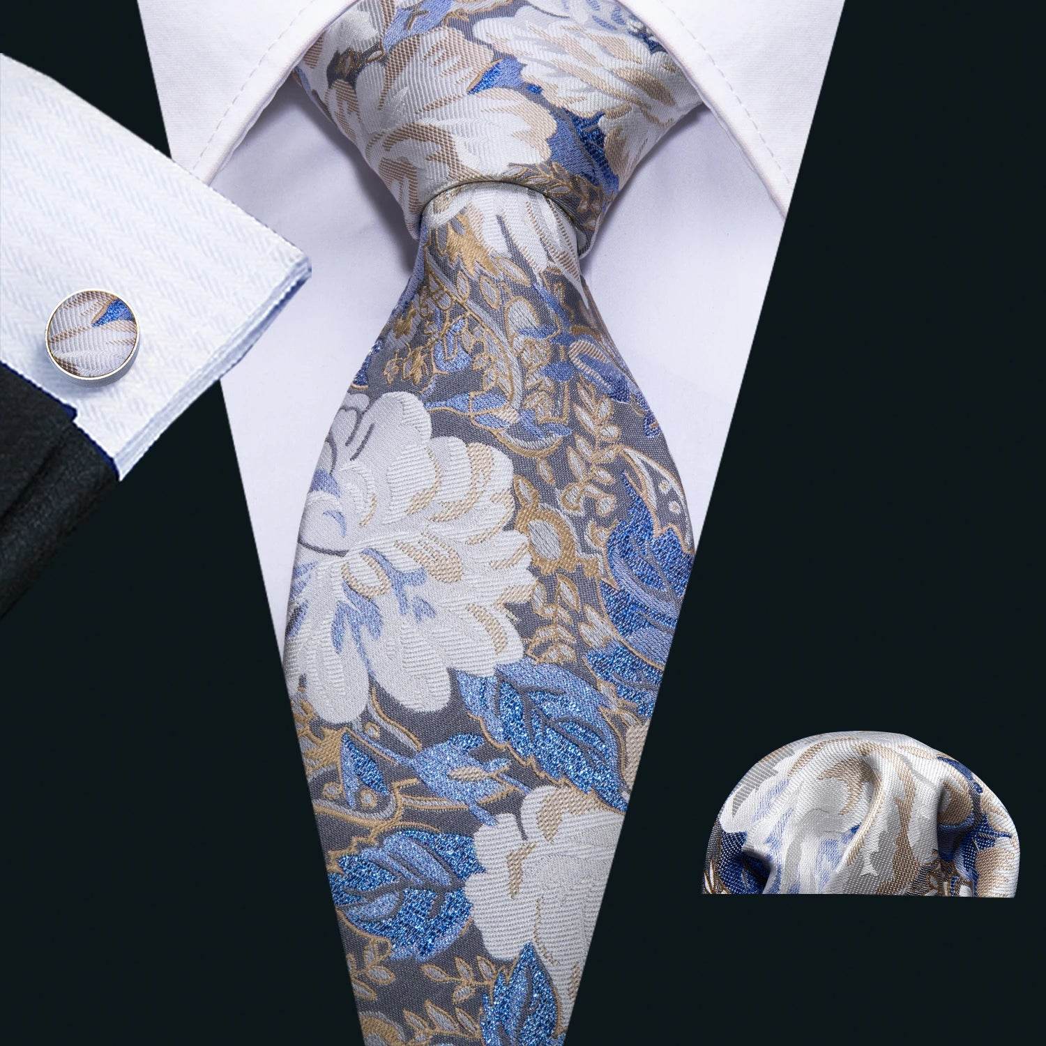 Floral Jacquard Silk Tie Set for Men - VacationGrabs