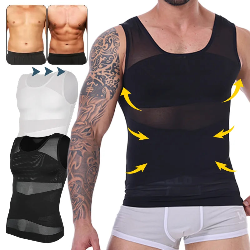 Men Compression Shirt Cross Mesh Tank Top Breathable