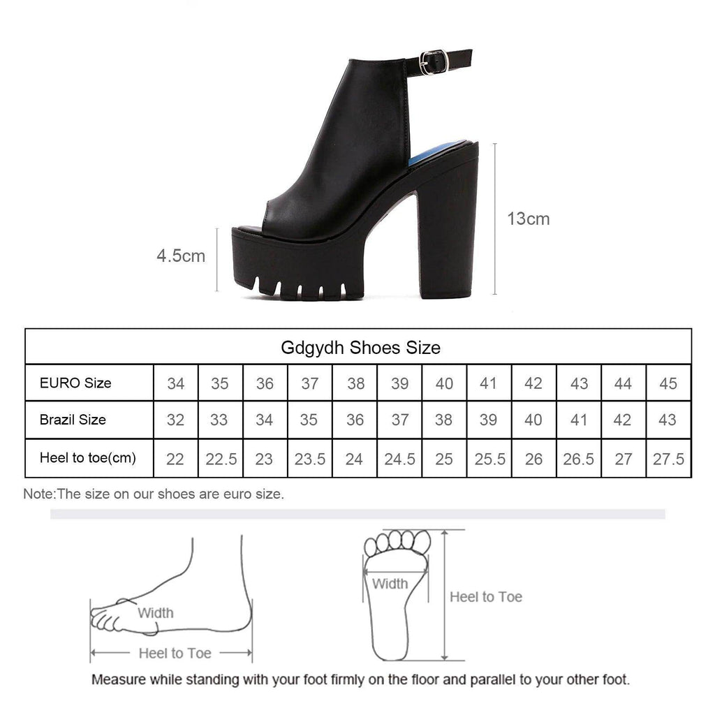 Platform Block High Heels Black Peep Toe Slingbacks - VacationGrabs