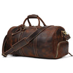 Genuine Cowhide Leather Travel Duffle Bag Men’s Weekend Bag Shoe Pocket - VacationGrabs
