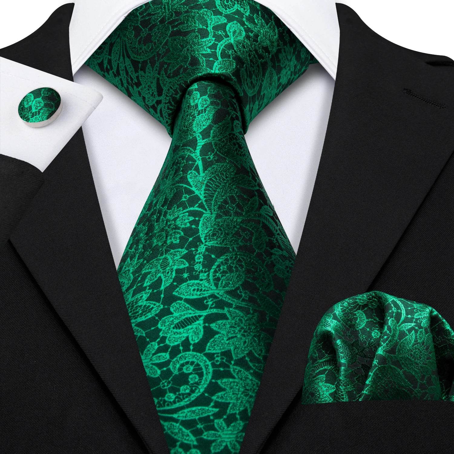 Green Silk Tie Set for Men: Multiple Shades Available - VacationGrabs