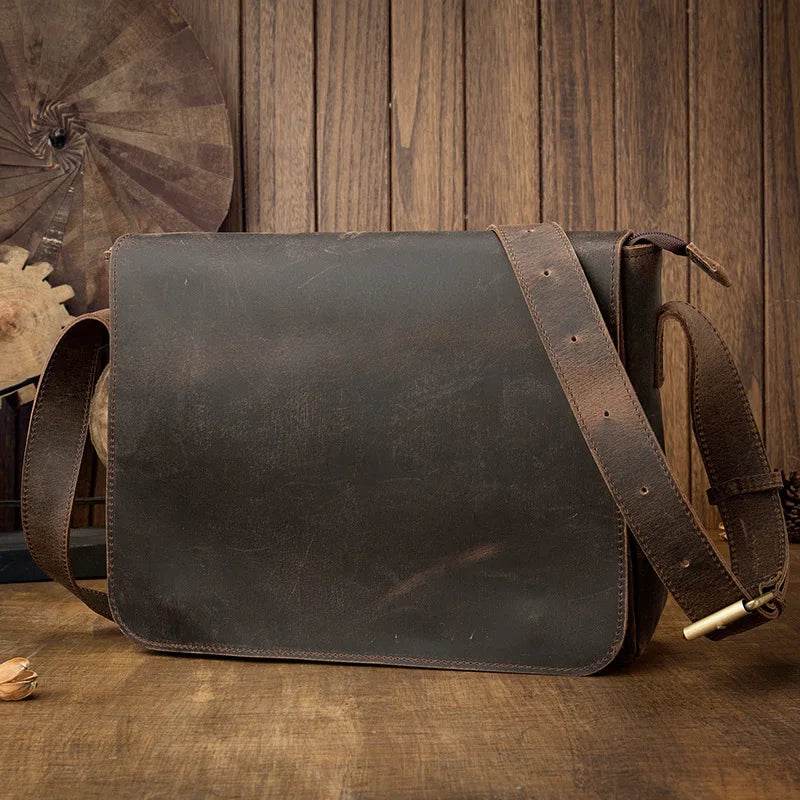 Retro Genuine Leather Laptop Shoulder Bag Business Messenger Bag - VacationGrabs