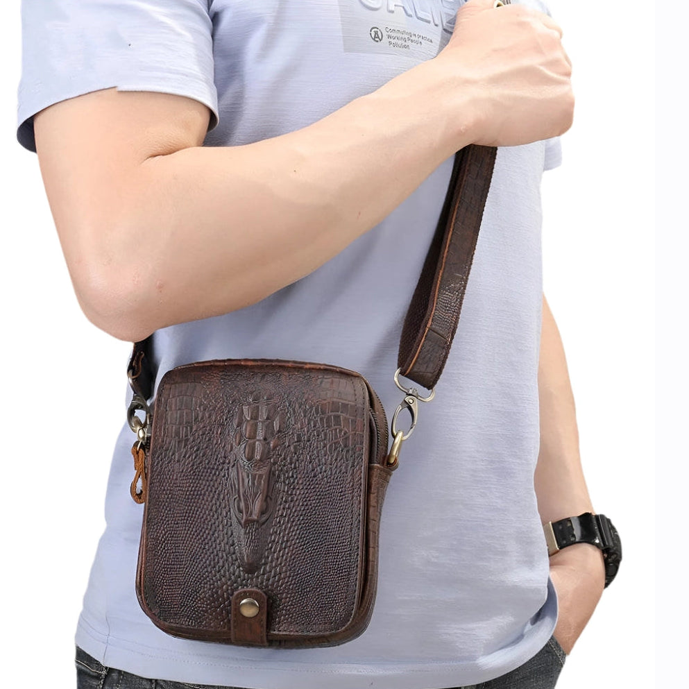 Men’s Vertical Leather Single Shoulder Crossbody Bag - VacationGrabs