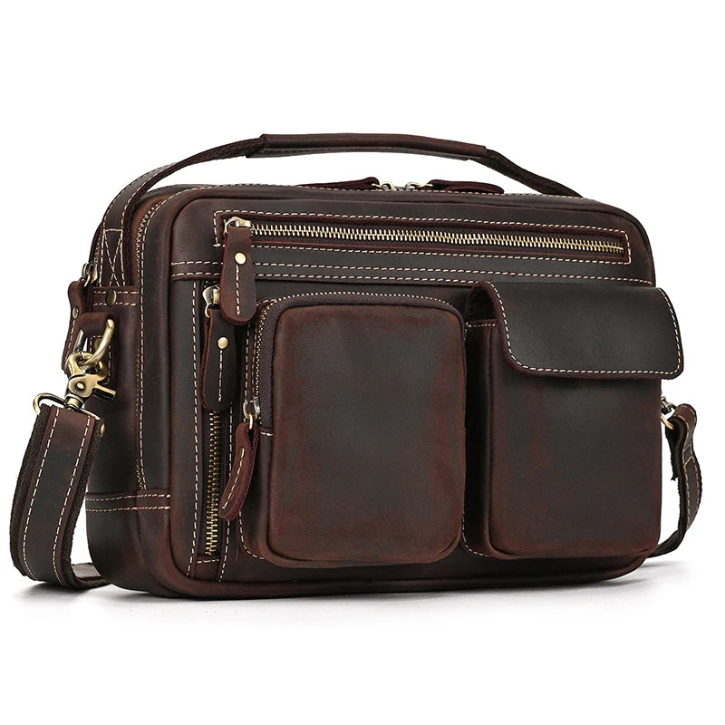 Top Leather Crazy Horse Leather 9.7" Ipad Shoulder Bag