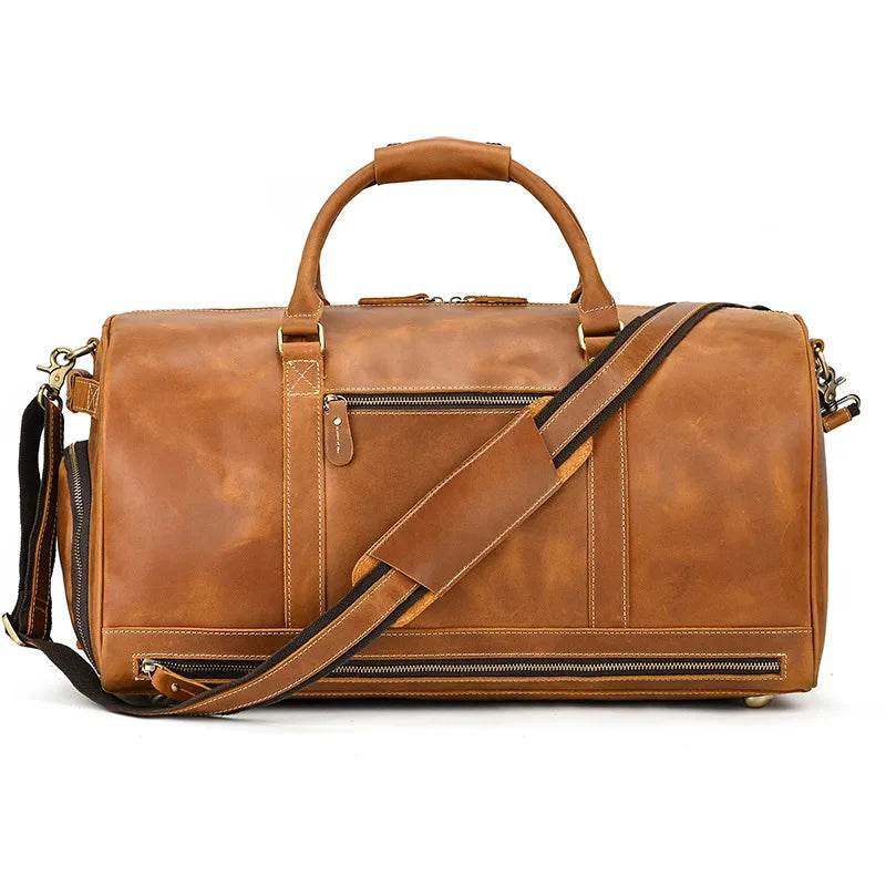 Crazy Horse Leather Fitness Travel Duffel Bag Men’s Dry and Wet Separation - VacationGrabs