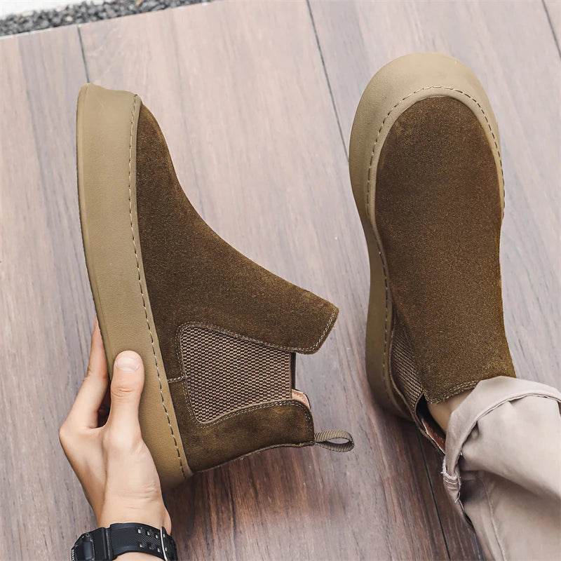 Men’s Genuine Leather Mid Top Boots British Style Chelsea - VacationGrabs