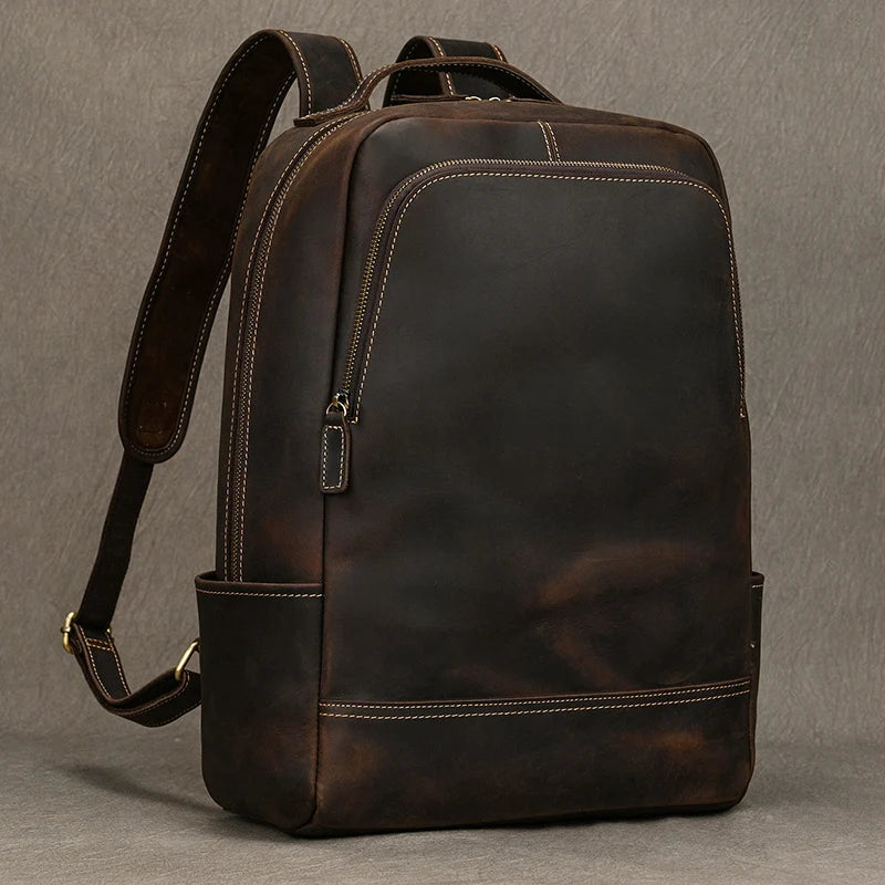 15.6" Laptop Leather Backpack for Men Vintage Business