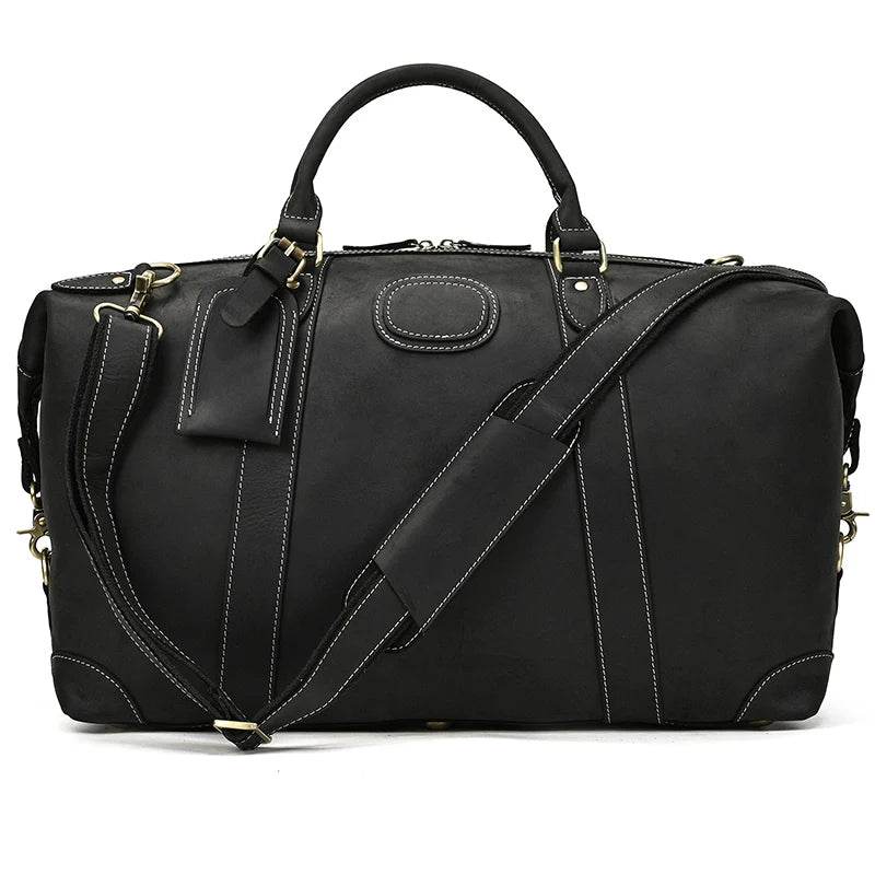 Vintage Genuine Leather Weekender Bag for Men Cowskin Travel Tote - VacationGrabs
