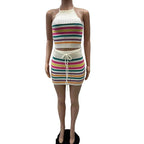 Two Piece Womens Halter Crop Top + Matching Skirt Set - VacationGrabs