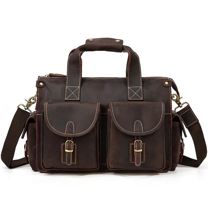 Top Grade Men’s Leather Briefcase with Shoulder Strap Handbag - VacationGrabs