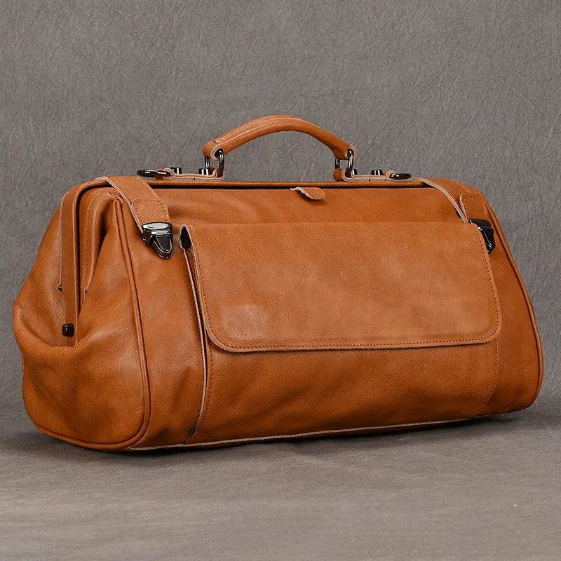 Top Grade Black Coffee Genuine Leather Travel Bag Anti-Theft Design - VacationGrabs