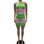 Two Piece Womens Halter Crop Top + Matching Skirt Set - VacationGrabs