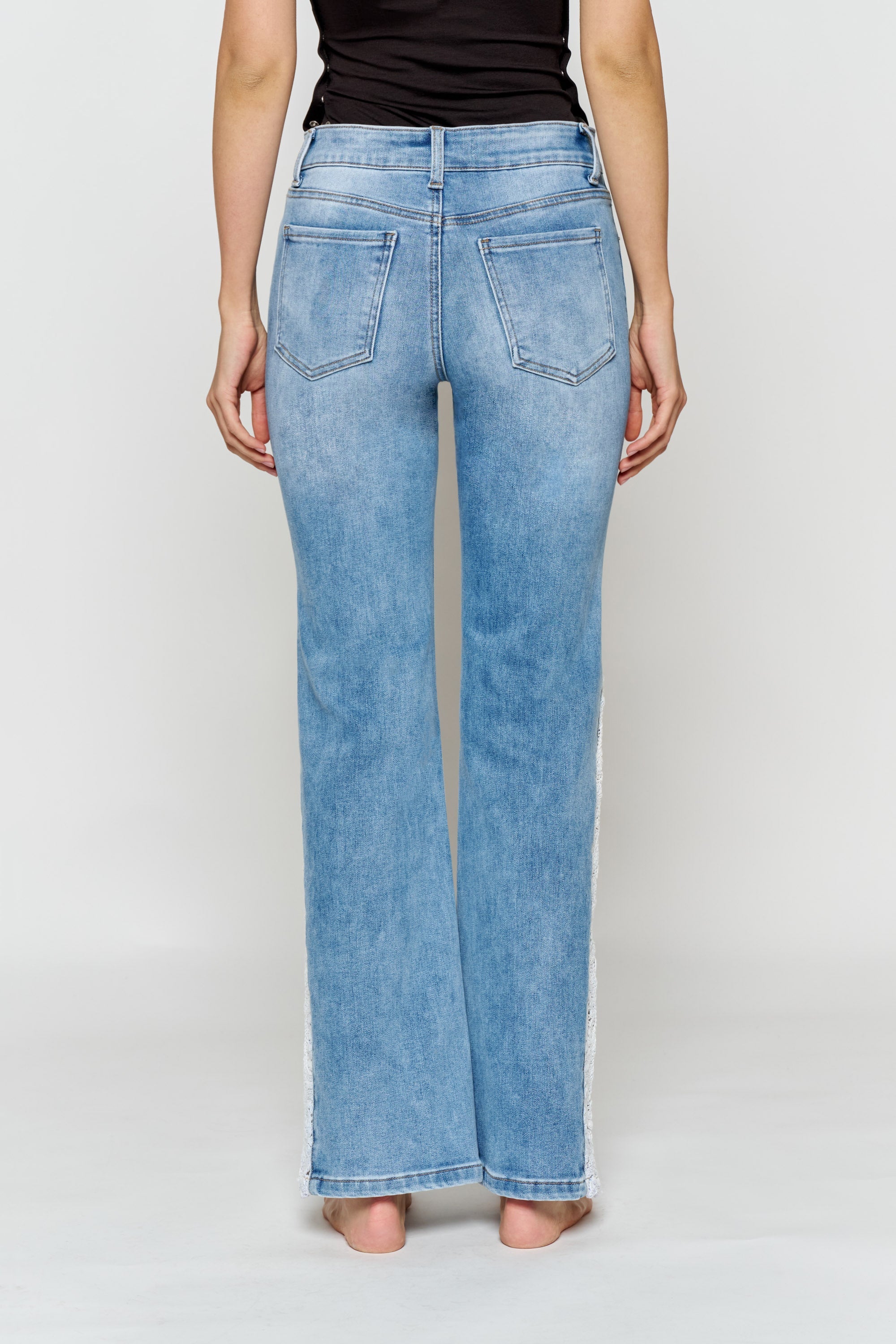 Women's Wide-Leg Jeans with Unique Lace Detail