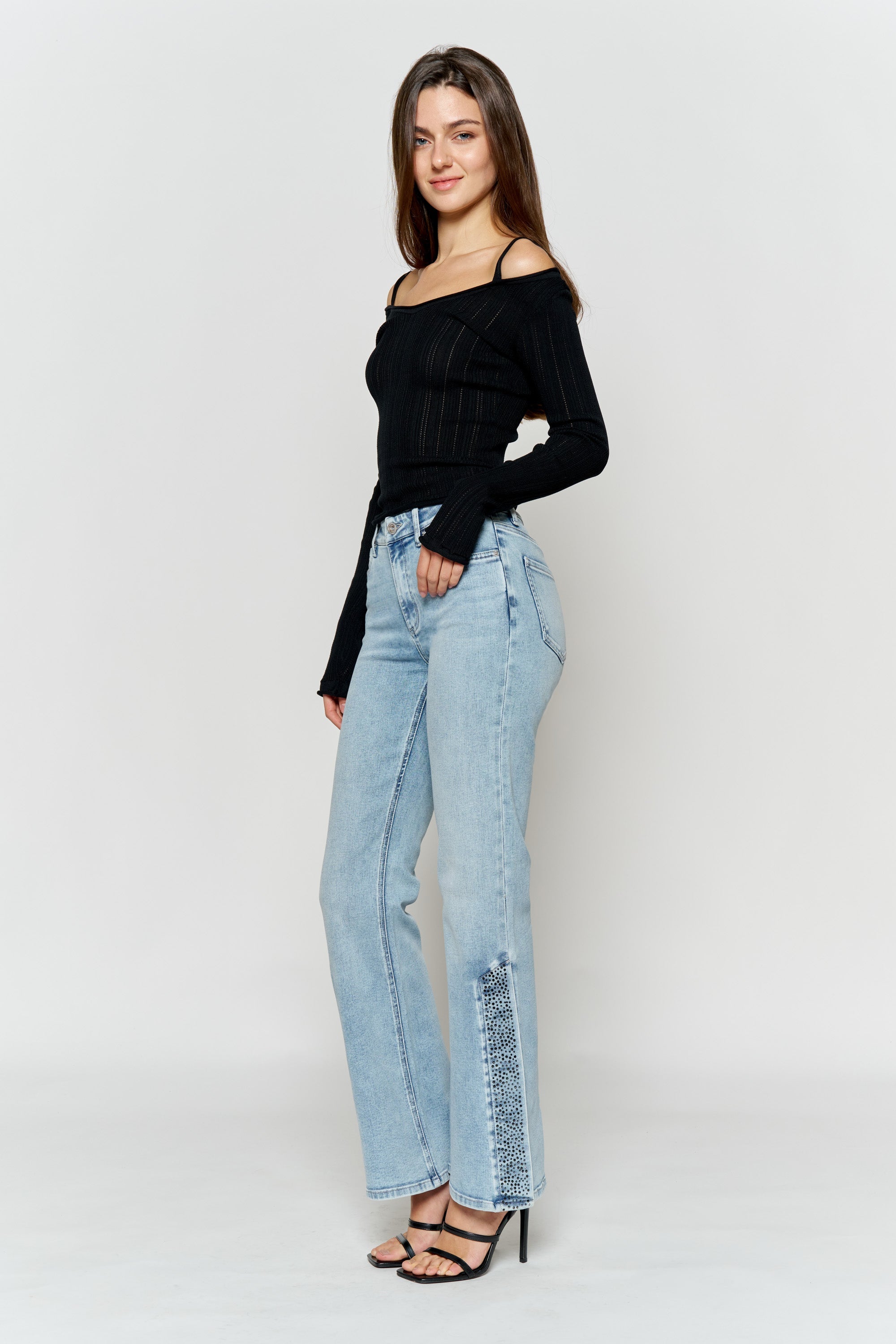 Wide-Leg Jeans with Distressed Side Detail for Women