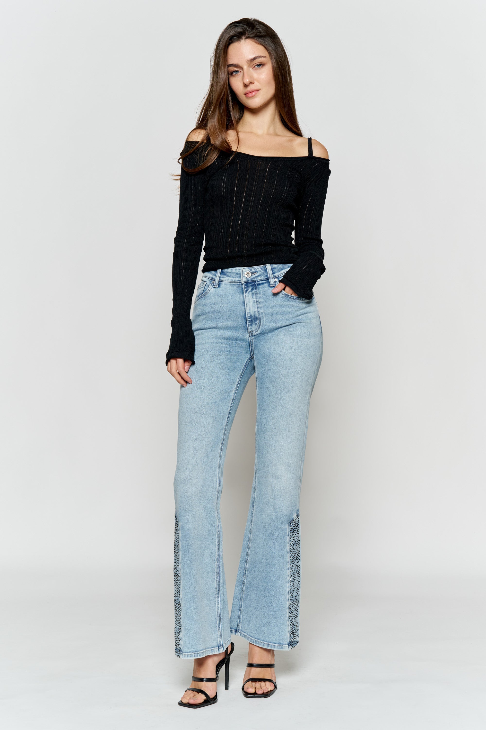 Wide-Leg Jeans with Distressed Side Detail for Women