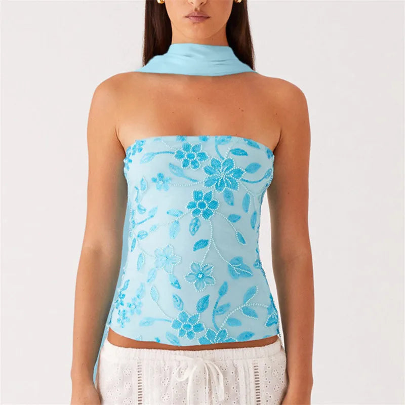 Women's beaded camisole in blue, perfect for summer outings