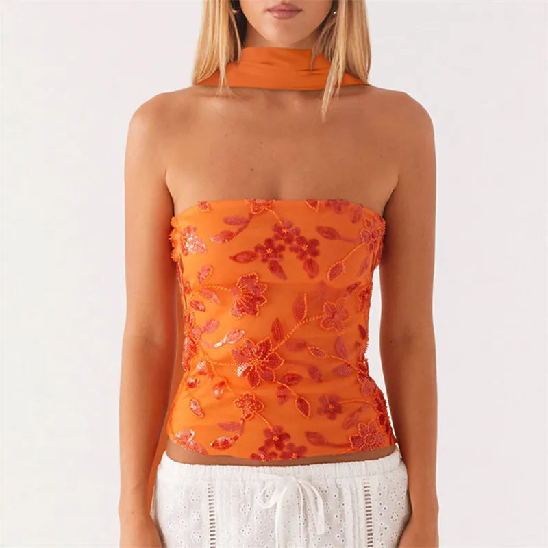 Women's beaded camisole in orange, perfect for summer outings