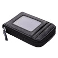 Black brown leather wallet with a zip closure and clear ID window for easy access