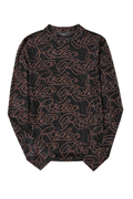 Black Western Rodeo Printed Mock Neck Long Sleeve Mesh Top