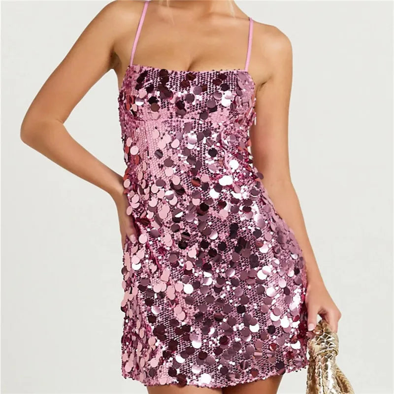 Pink sequin and bodycon dress for party wear