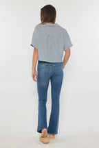 Women's blue bootcut jeans boots for casual everyday wear