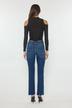 Women's blue bootcut jeans boots with a flattering fit for casual wear