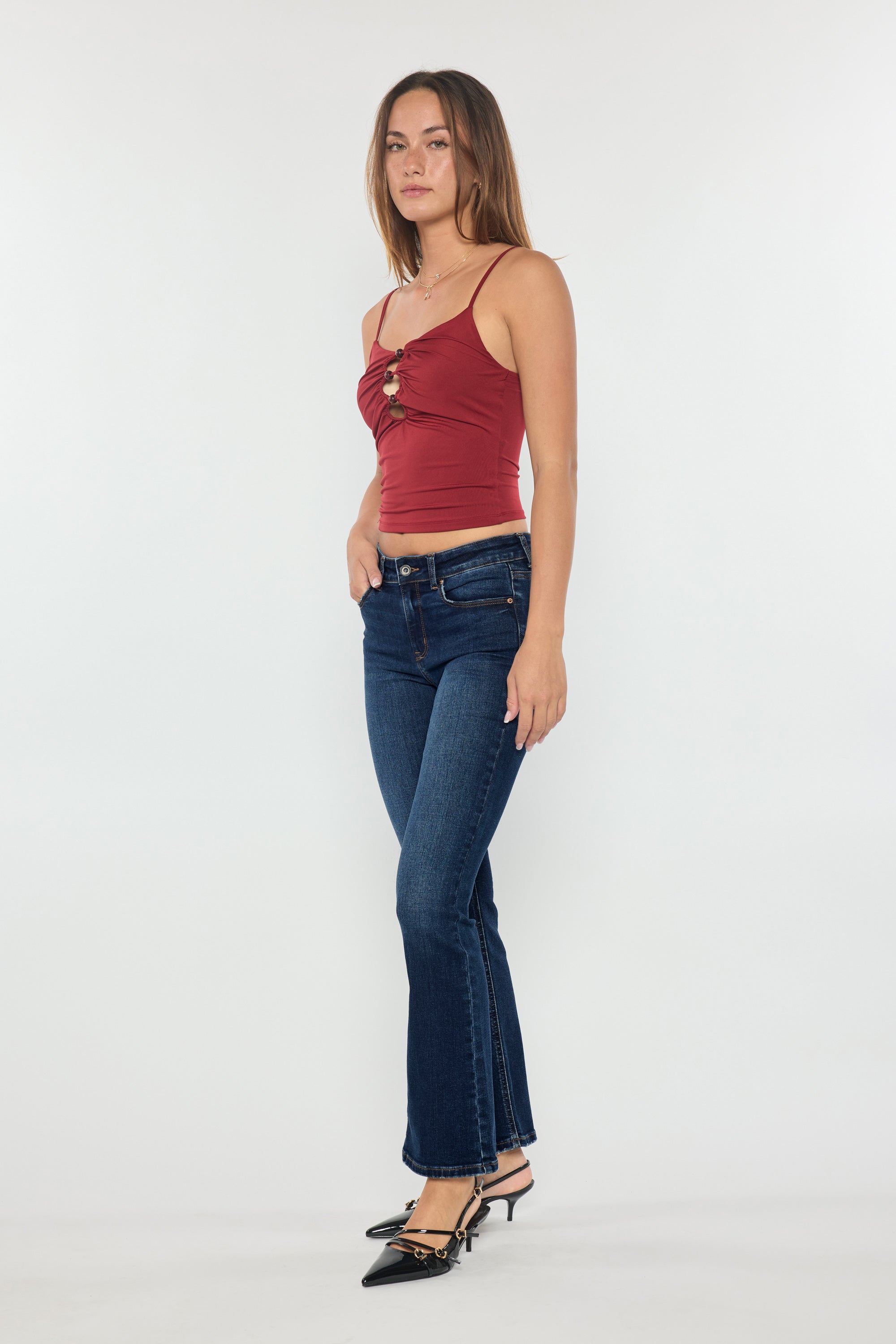 Women's dark blue bootcut jeans boots for casual wear