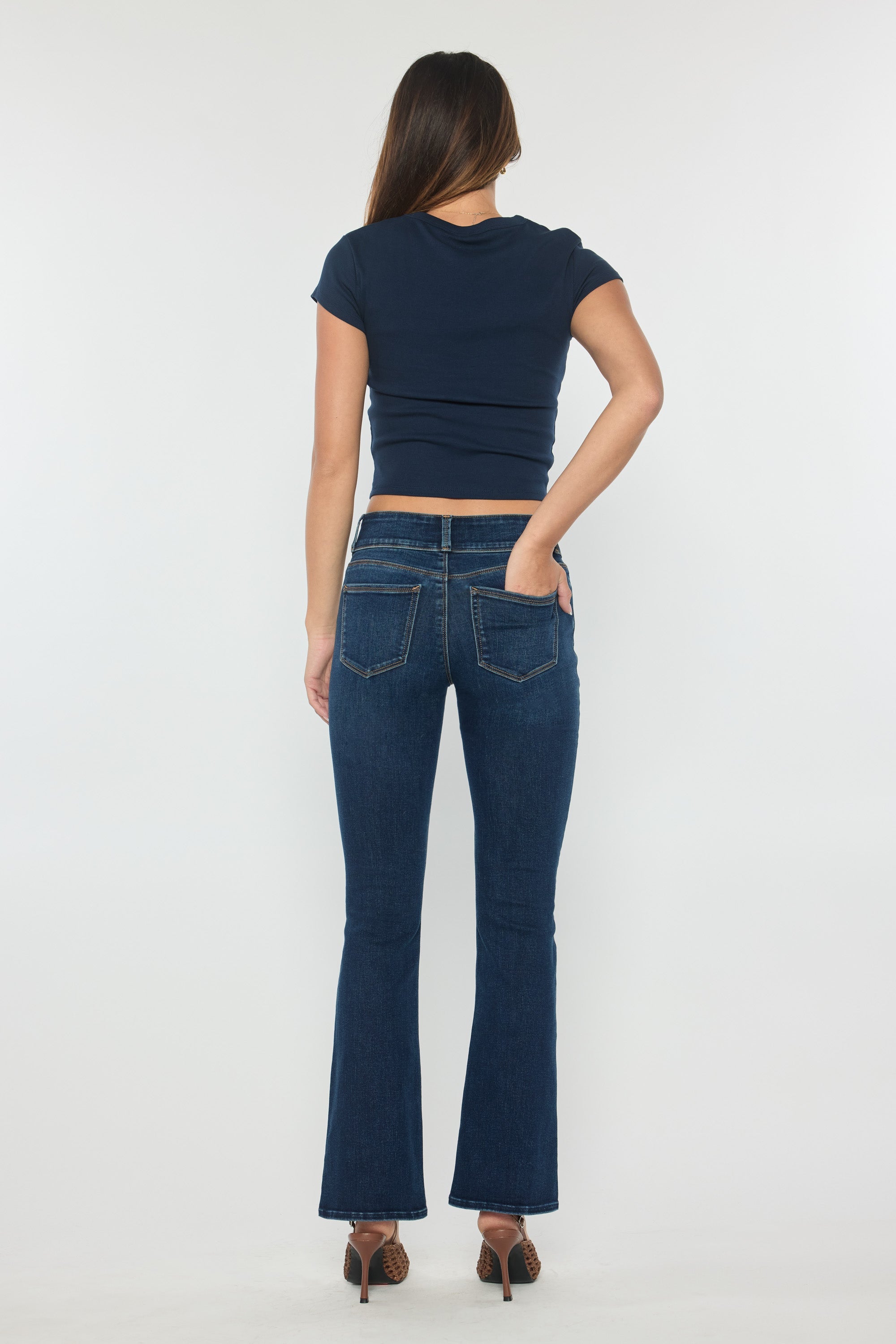 Women's dark blue bootcut jeans boots, perfect for casual outings