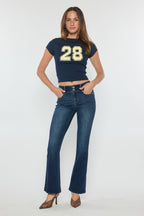 Women's dark blue bootcut jeans boots, perfect for casual outings