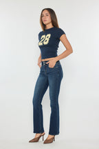 Women's blue bootcut jeans boots, comfortable stretch denim for casual wear